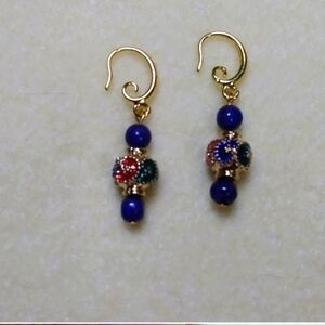 Hand Crafted Cloisonne  And Lapis Beads Earrings